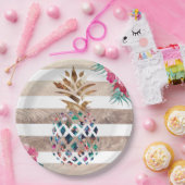 かわいいパイナップル金ゴールドストライプのデザイン ペーパープレート (パーティー)