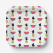 かわいいパイナップル&スイカのドードルパターン ペーパープレート (正面)