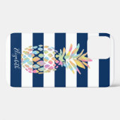 かわいいパイナップル、ネイビーブルーのストライプ - オリジナルデザイン Case-Mate iPhoneケース (裏面 (横))