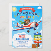 かわいいパイロットと飛行機の1歳の誕生日パーティー 招待状 (正面)