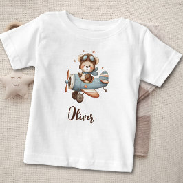 かわいいパイロットのテディベアのオーダーメイド ベビーTシャツ
