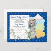 かわいいパイロットウルフ水玉模様ブルーバーチャルベイビーシャワー インビテーションポストカード (正面/裏面)