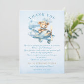 かわいいパイロットテディベアの1歳誕生日 サンキューカード (スタンド正面)