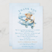 かわいいパイロットテディベアの1歳誕生日 サンキューカード (正面/裏面)