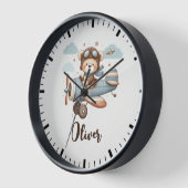 かわいいパイロットテディベアパーソナライズされた 壁時計 (傾斜)