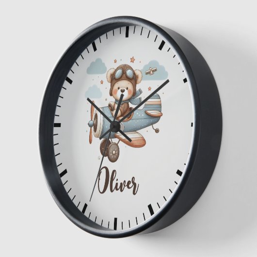 かわいいパイロットテディベアパーソナライズされた 壁時計 (傾斜)