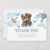 かわいいパイロットテディベア誕生日サンキューカード 招待状 (正面)