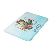 かわいいパイロットトレックス飛んでいる恐竜の青い飛行機 バスマット (アングル)