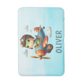 かわいいパイロットトレックス飛んでいる恐竜の青い飛行機 バスマット (正面縦)