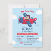 かわいいパイロットプロペラ飛行機男子誕生日パーティー 招待状 (正面)