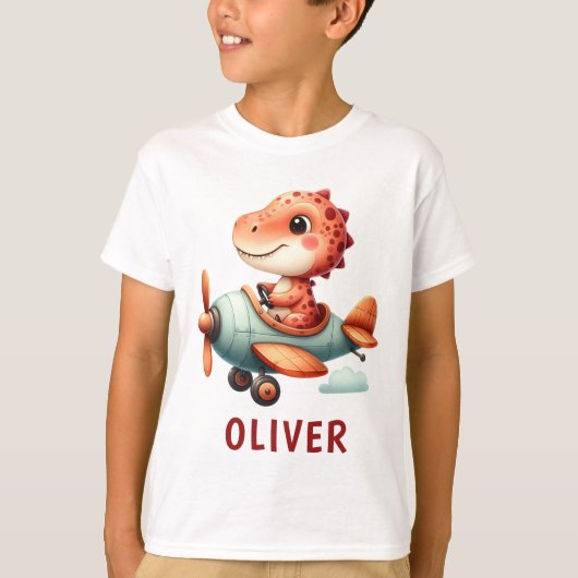 かわいいパイロット恐竜飛行機 Tシャツ (正面)