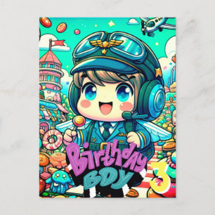 かわいいパイロット誕生日ボーイ ポストカード