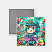 かわいいパイロット誕生日ボーイ マグネット (正面/裏面)