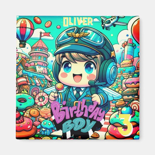 かわいいパイロット誕生日ボーイ マグネット (正面)