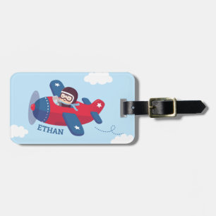 かわいいパイロット飛行機少年 オーダーメイド ラゲッジタグ