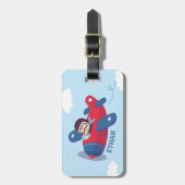 かわいいパイロット飛行機少年 オーダーメイド ラゲッジタグ (正面縦)