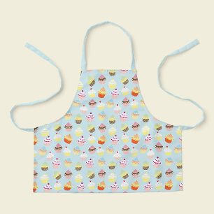 かわいいパウダーブルーのカップケーキプリントの子供用 エプロン