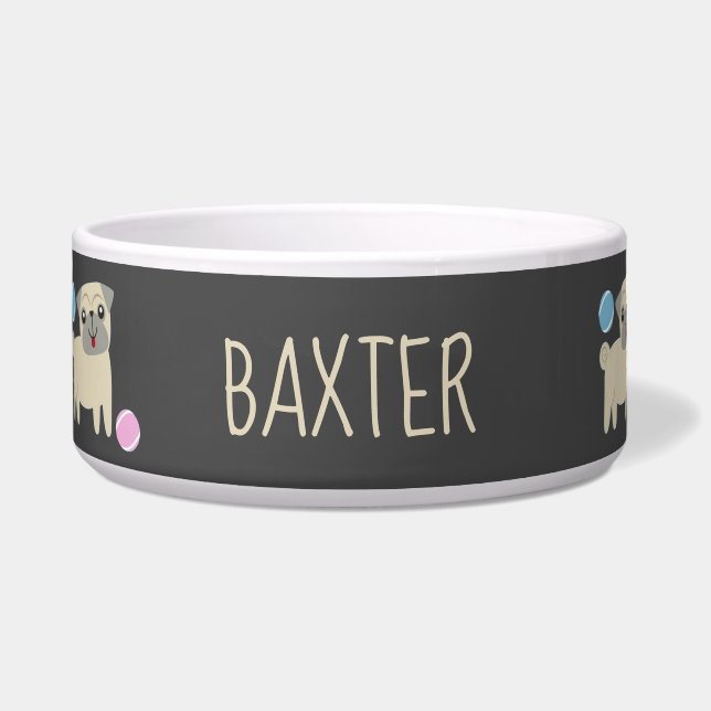 かわいいパグとボール柄のオーダーメイド ボウル (正面)