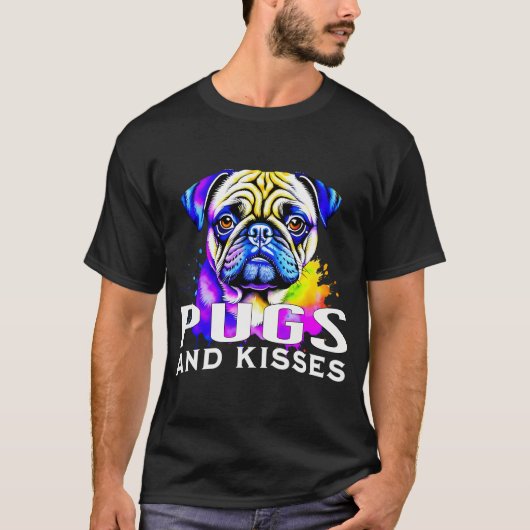 かわいいパグとワイン Tシャツ (正面)