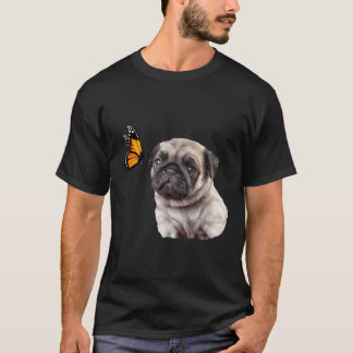 かわいいパグと蝶のドッグギフト Tシャツ