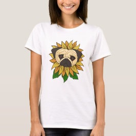 かわいいパグのひまわり Tシャツ