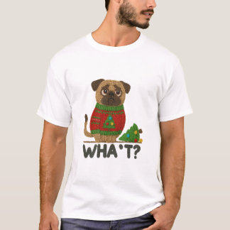 かわいいパグのクリスマスセーター姿が面白い Tシャツ