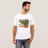 かわいいパグのクリスマスツリーのシーン - 楽しいホリデードッグ Tシャツ (正面フル)