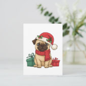かわいいパグのサンタのクリスマスギフトイラスト シーズンポストカード (スタンド正面)