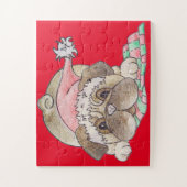 かわいいパグのボーイングのクリスマス遊写真 ジグソーパズル (縦)