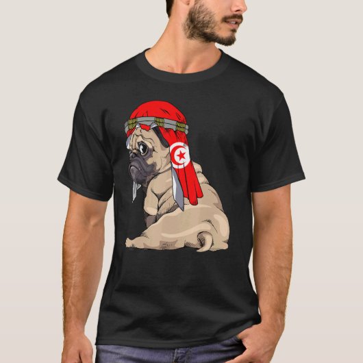 かわいいパグのレトロチュニジア国旗 プライド Tシャツ (正面)