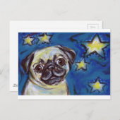 かわいいパグの夜の星 ポストカード (正面/裏面)