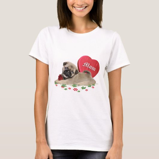 かわいいパグの子犬お母さんのデザイン Tシャツ (正面)