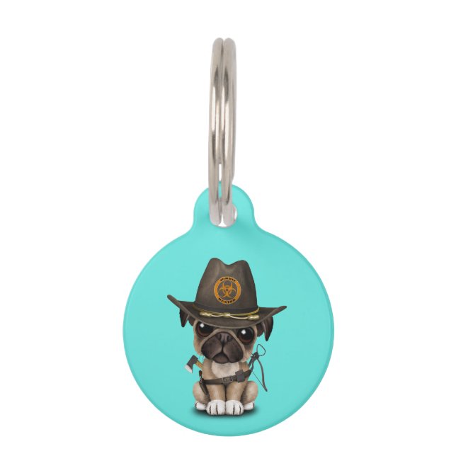 かわいいパグの子犬のゾンビのハンター ペット　ネームタグ (正面)