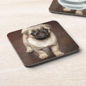かわいいパグの子犬の写真 コースター (左側)