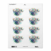 かわいいパグの子犬の水色の（ばちゃばちゃ）跳ねる絵を描 ラベル (フルシート)