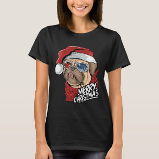 かわいいパグの子犬サンタクロースクリスマスクラシック Tシャツ