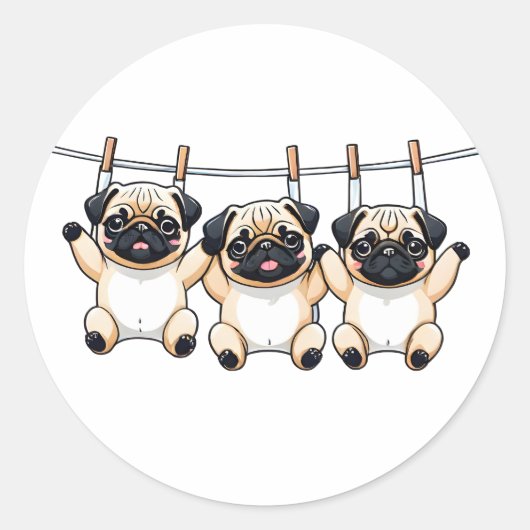 かわいいパグの子犬 ラウンドシール (正面)