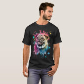 かわいいパグの水彩画 Tシャツ (正面フル)