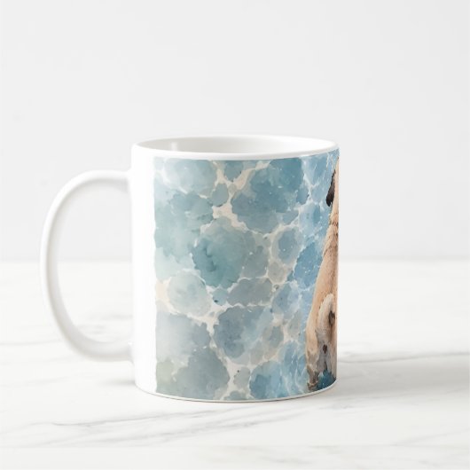 かわいいパグの水彩肖像画 コーヒーマグカップ (左)