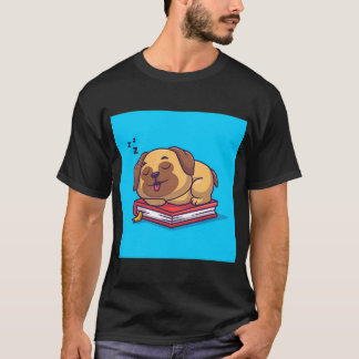かわいいパグの犬が本の上で寝ているキャラクターベクターアイコン Tシャツ