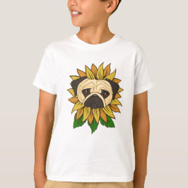 かわいいパグの犬とひまわり Tシャツ