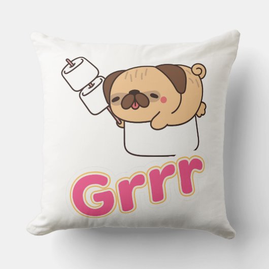 かわいいパグの犬とマシュマロ Grrr クッション (正面)