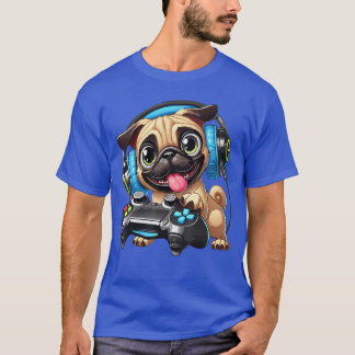 かわいいパグの犬の子犬のゲーマー パグ ゲーム Tシャツ