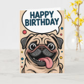 かわいいパグの犬の誕生日おめでとう カード (黄色い花)