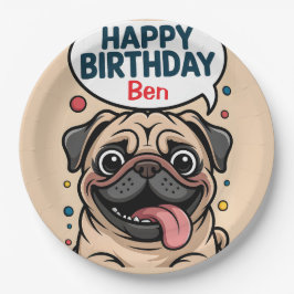 かわいいパグの犬の誕生日おめでとう ペーパープレート