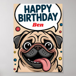 かわいいパグの犬の誕生日おめでとう ポスター