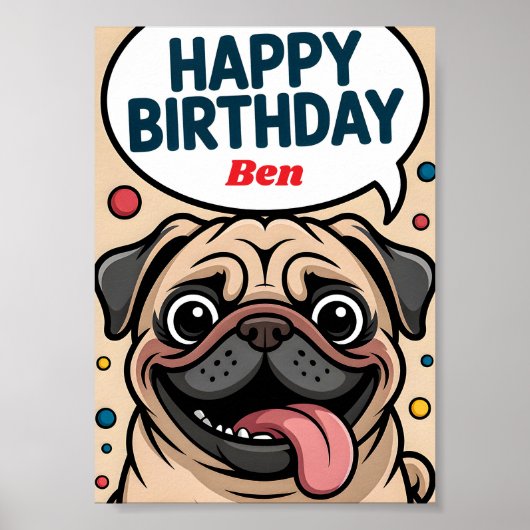 かわいいパグの犬の誕生日おめでとう ポスター (正面)
