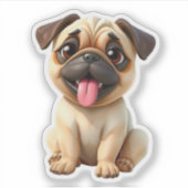 かわいいパグの犬 シール (正面)