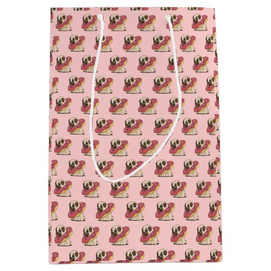 かわいいパグをドーナツに抱き枕 ミディアムペーパーバッグ (正面)