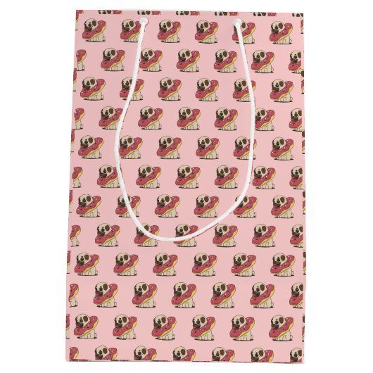 かわいいパグをドーナツに抱き枕 ミディアムペーパーバッグ (裏面)